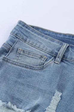 Online Dear-Lover Vintage Faded and Distressed Denim Shorts Sky Blue