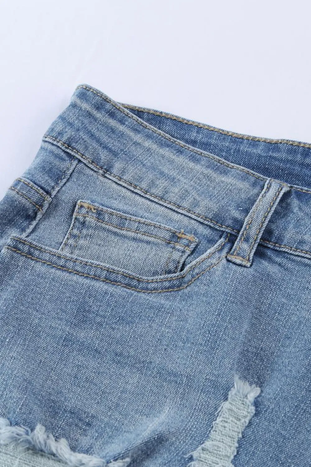 Online Dear-Lover Vintage Faded and Distressed Denim Shorts Sky Blue