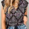 Outlet Dear-Lover Vintage Floral Ruffle Sleeve V Neck Blouse Black