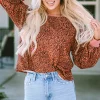 Outlet Dear-Lover Vintage Leopard Bubble Sleeve Pullover Sweatshirt Fiery Red