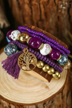 Clearance Dear-Lover 5pcs Boho Beaded Turquoise Bracelets Set Violet