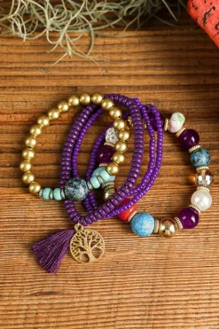 Clearance Dear-Lover 5pcs Boho Beaded Turquoise Bracelets Set Violet