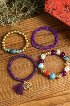 Clearance Dear-Lover 5pcs Boho Beaded Turquoise Bracelets Set Violet