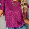 Online Dear-Lover Ruffled Short Sleeve Textured Knit Sweater Violet