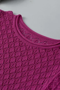 Online Dear-Lover Ruffled Short Sleeve Textured Knit Sweater Violet