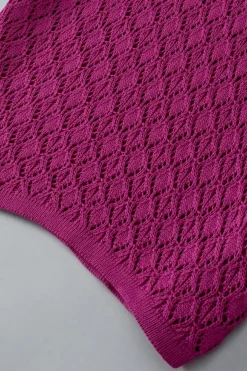 Online Dear-Lover Ruffled Short Sleeve Textured Knit Sweater Violet