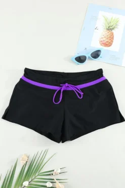 Outlet Dear-Lover Violet Strap Trim Black Women Swim Boardshort Black Purple