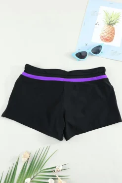 Outlet Dear-Lover Violet Strap Trim Black Women Swim Boardshort Black Purple