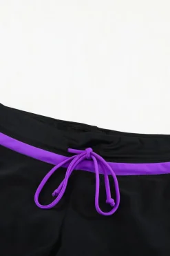 Outlet Dear-Lover Violet Strap Trim Black Women Swim Boardshort Black Purple