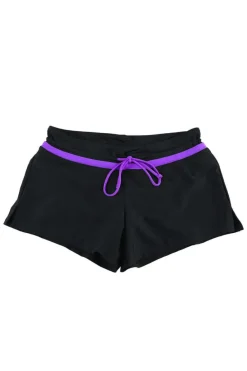 Outlet Dear-Lover Violet Strap Trim Black Women Swim Boardshort Black Purple