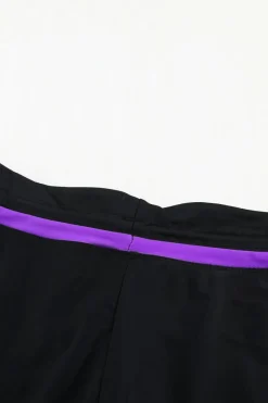 Outlet Dear-Lover Violet Strap Trim Black Women Swim Boardshort Black Purple