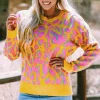 Best Dear-Lover Abstract Print Ribbed Trim Baggy Sweater Vitality Orange