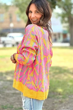 Best Dear-Lover Abstract Print Ribbed Trim Baggy Sweater Vitality Orange