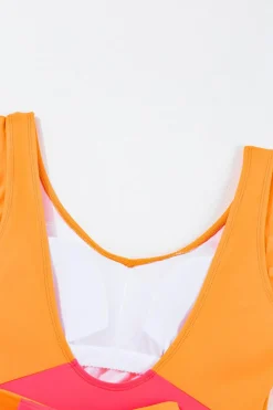 Online Dear-Lover Color Block Ruffled Knotted Backless One Piece Swimsuit Vitality Orange
