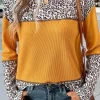 Outlet Dear-Lover Leopard Print Waffle Knit Patchwork Top Vitality Orange