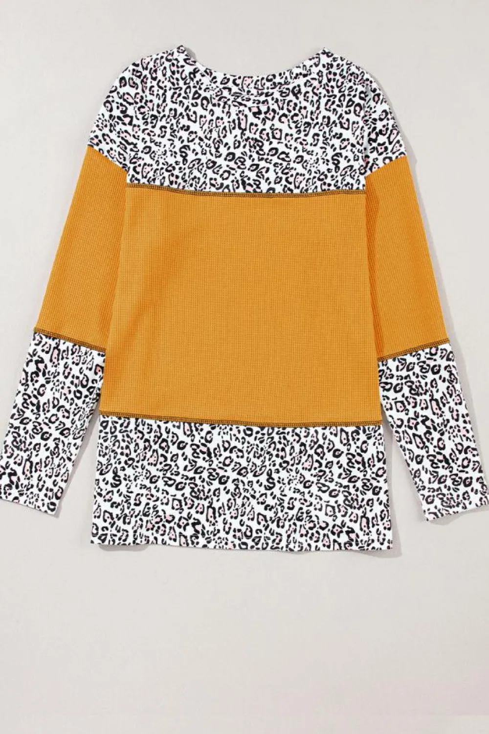 Outlet Dear-Lover Leopard Print Waffle Knit Patchwork Top Vitality Orange