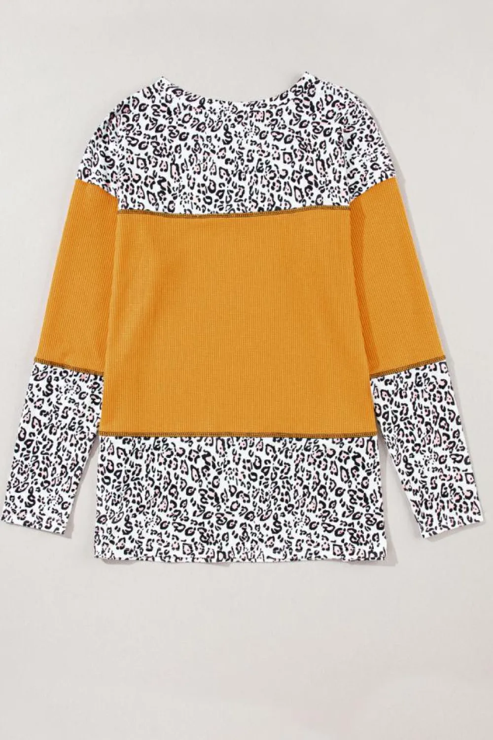 Outlet Dear-Lover Leopard Print Waffle Knit Patchwork Top Vitality Orange