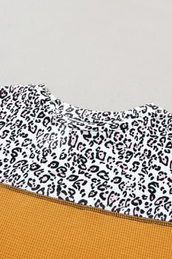Outlet Dear-Lover Leopard Print Waffle Knit Patchwork Top Vitality Orange
