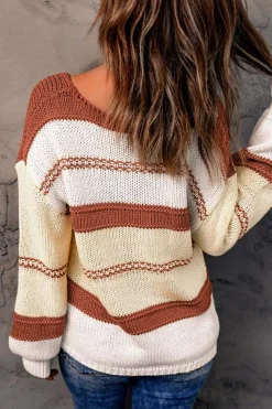 Clearance Dear-Lover V-neck Knitted Lantern Sleeve Pullover Sweater Fiery Red