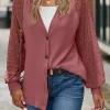 Outlet Dear-Lover Waffled Knit Lace Long Sleeve Buttoned Cardigan Fiery Red