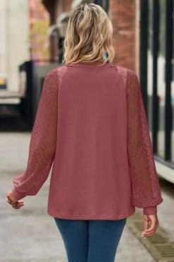Outlet Dear-Lover Waffled Knit Lace Long Sleeve Buttoned Cardigan Fiery Red