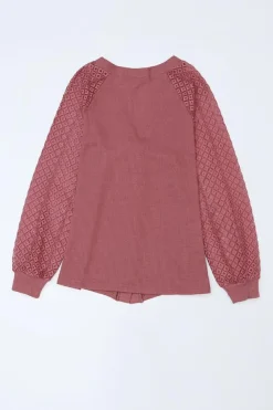 Outlet Dear-Lover Waffled Knit Lace Long Sleeve Buttoned Cardigan Fiery Red