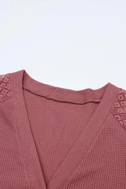 Outlet Dear-Lover Waffled Knit Lace Long Sleeve Buttoned Cardigan Fiery Red