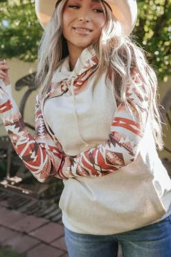 Clearance Dear-Lover Western Aztec Print Patchwork Double Hood Hoodie Printed
