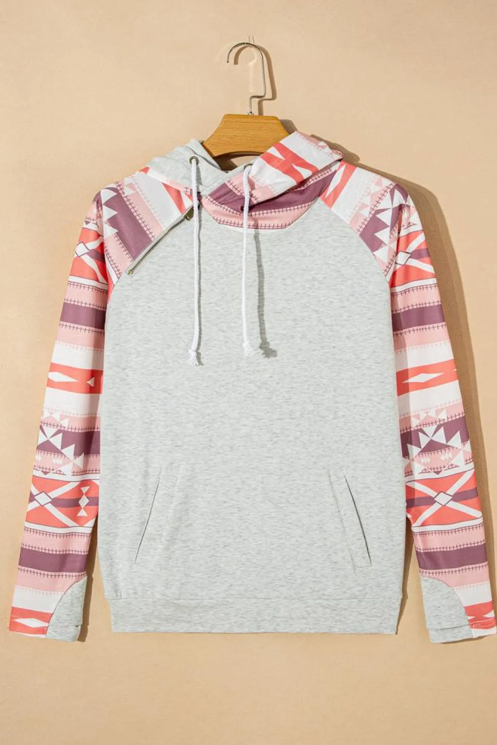 Clearance Dear-Lover Western Aztec Print Patchwork Double Hood Hoodie Printed