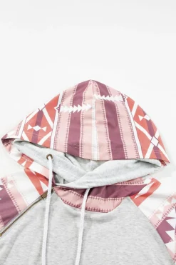 Clearance Dear-Lover Western Aztec Print Patchwork Double Hood Hoodie Printed
