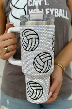 Sale Dear-Lover 40 Oz Rhinestone Volleyball Tumbler with Handle White