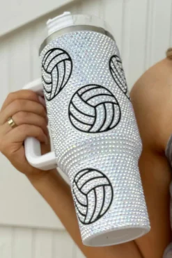 Sale Dear-Lover 40 Oz Rhinestone Volleyball Tumbler with Handle White