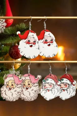Fashion Dear-Lover 3 Pairs Christmas Santa Clause Pendant Hook Earrings White
