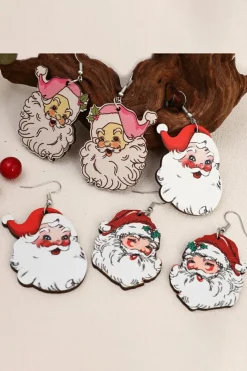 Fashion Dear-Lover 3 Pairs Christmas Santa Clause Pendant Hook Earrings White