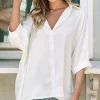 Hot Dear-Lover 3/4 Puff Sleeve Oversize Shirt White