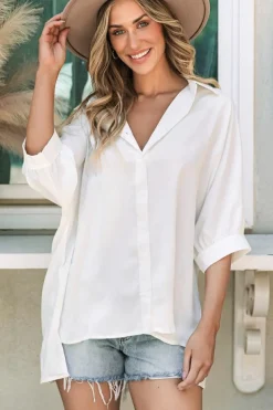 Hot Dear-Lover 3/4 Puff Sleeve Oversize Shirt White