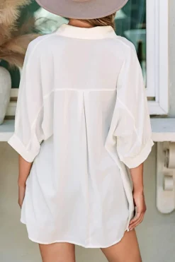 Hot Dear-Lover 3/4 Puff Sleeve Oversize Shirt White