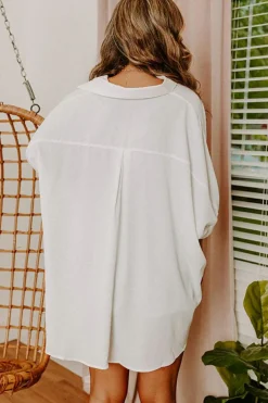 Hot Dear-Lover 3/4 Puff Sleeve Oversize Shirt White