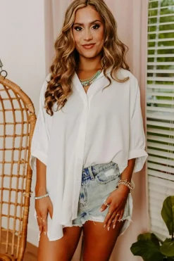 Hot Dear-Lover 3/4 Puff Sleeve Oversize Shirt White