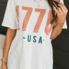 Fashion Dear-Lover 1776 USA Vintage Graphic T Shirt White
