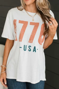 Fashion Dear-Lover 1776 USA Vintage Graphic T Shirt White
