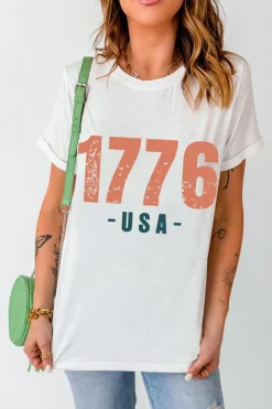 Fashion Dear-Lover 1776 USA Vintage Graphic T Shirt White