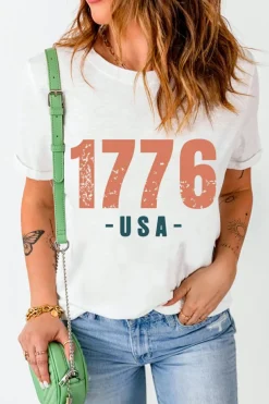 Fashion Dear-Lover 1776 USA Vintage Graphic T Shirt White