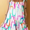 Sale Dear-Lover Abstract Print Knotted Straps Ruffled Mini Dress White
