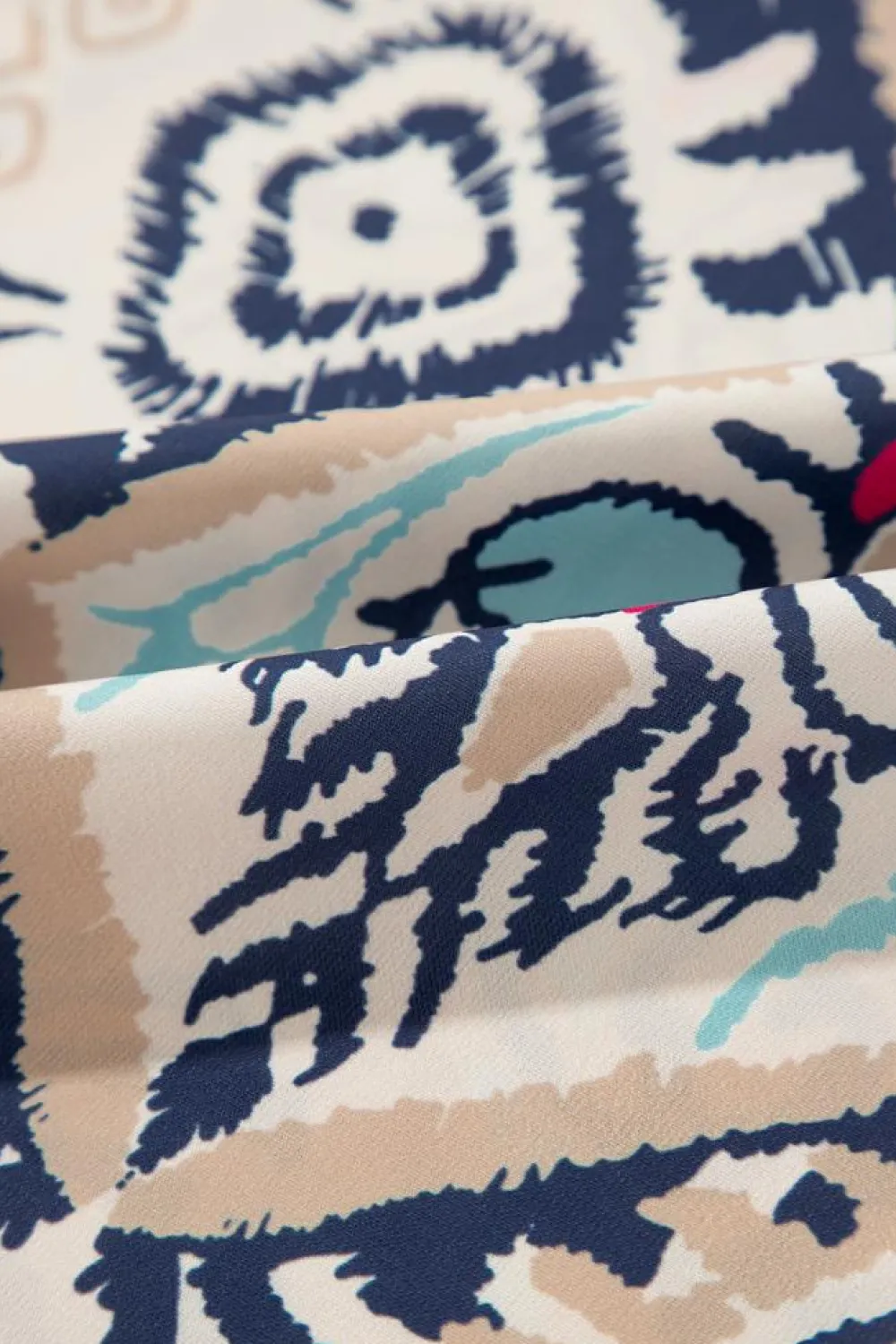 Sale Dear-Lover Abstract Printed Notched V Neck Split Half Sleeve Blouse White
