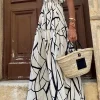 Outlet Dear-Lover Abstract Vein Print V Neck Ruffle Maxi Dress White