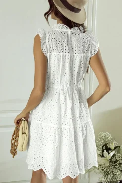 Best Dear-Lover Adjustable Tie Straps Smocked Mini Dress White
