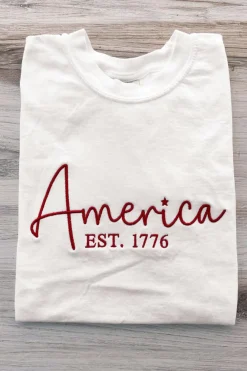 Discount Dear-Lover America EST.1776 Embroidered Graphic Tee White