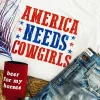 Hot Dear-Lover America Needs Cowgirls Crew Neck Graphic Tee White