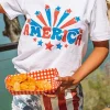 Hot Dear-Lover AMERICA Star Graphic Round Neck Tee White